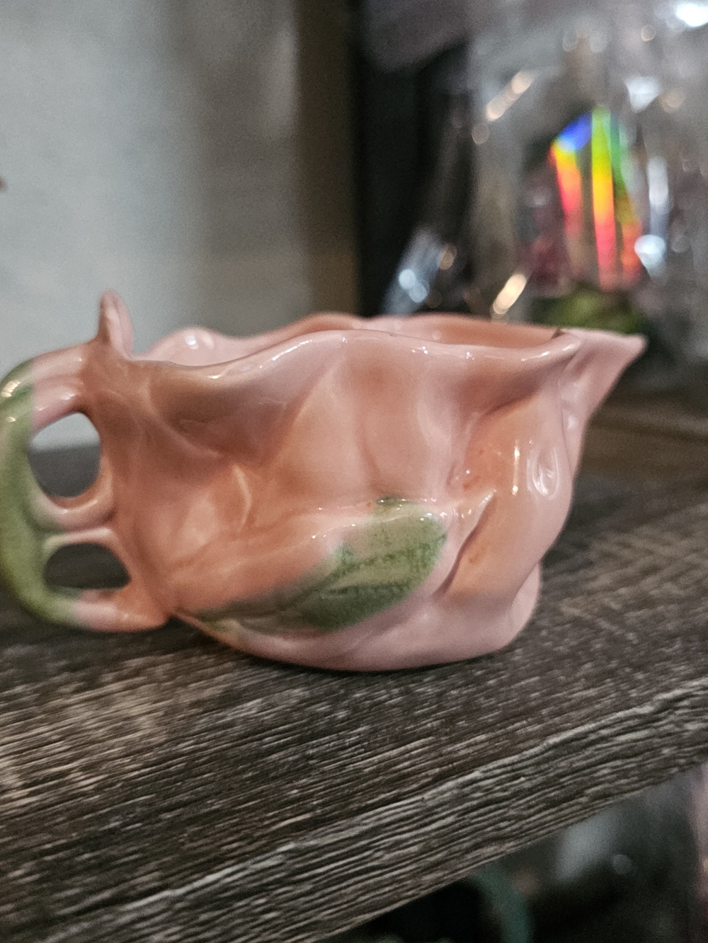 Pink Ceramic Leaf-Detail Creamer
